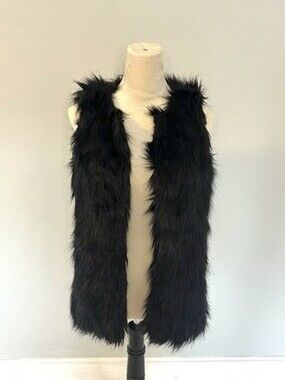 Miss London Collection Black Faux Fur vest  Size S. Cool Girl Chic